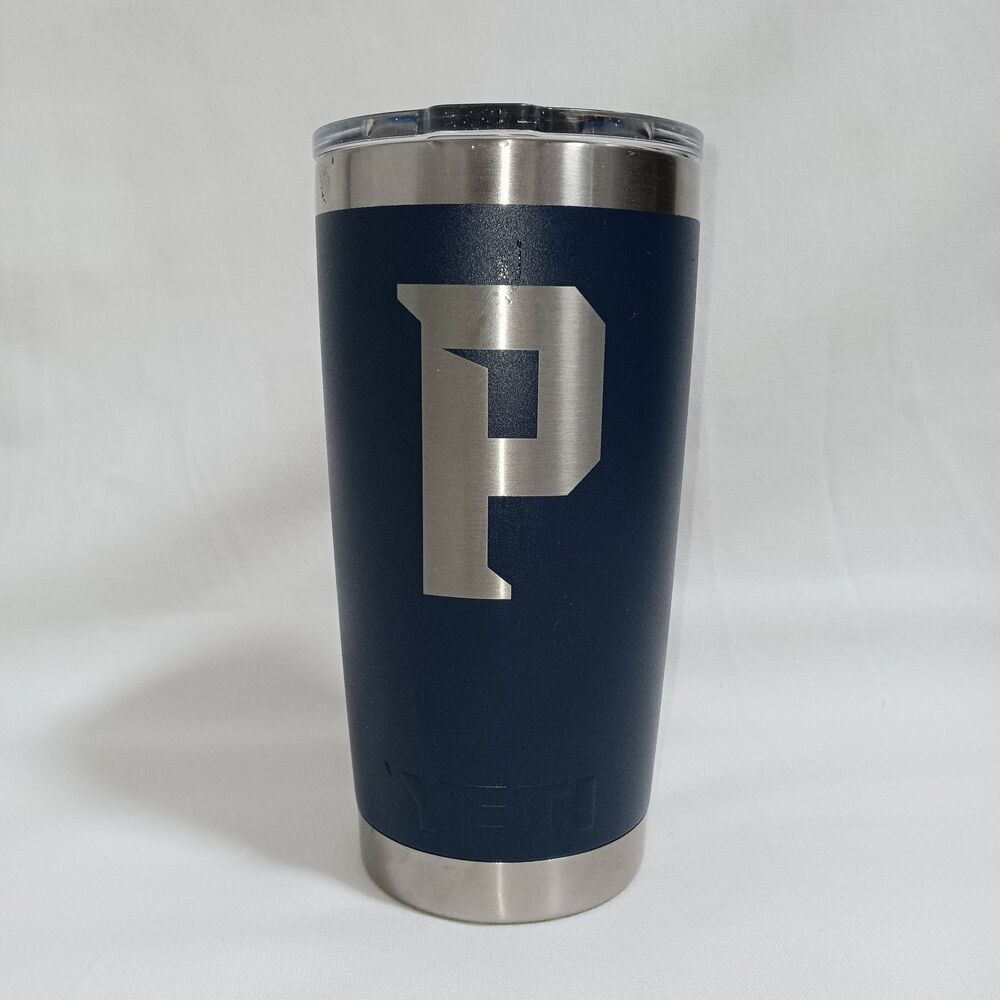 Yeti Stainless Steel 20oz Tumbler Navy Blue Engraved With Letter P With Lid